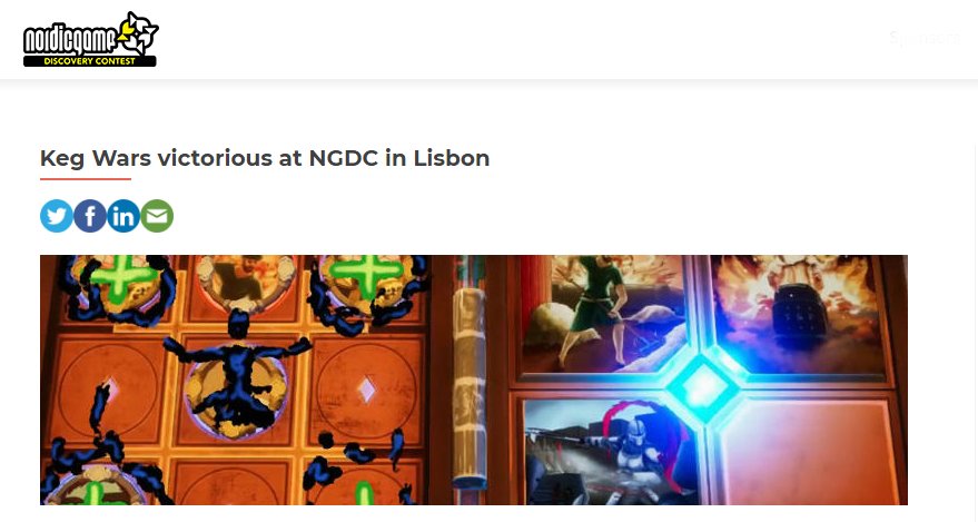 FlyingPanStudio's tweet image. We´ve been a little bit busy but we want to share our most recent achievement. Keg Wars won the Portugal @NordicGame Discovery qualifier and will be at the finals at #NGDC. We want to thank the organization of @GameDevCampPT for the great event and everyone who cheered for us!