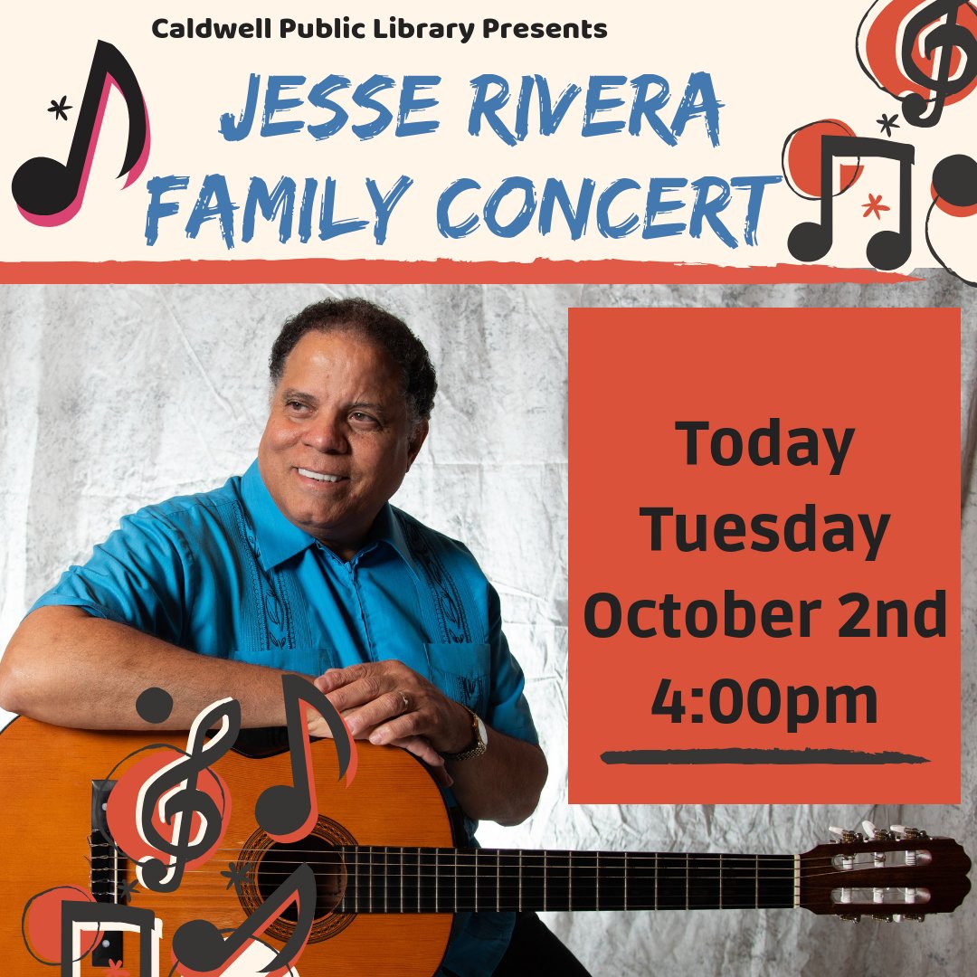 Today's the day! Jesse Rivera will be here this afternoon at 4p presenting songs in Spanish and introducing your children to Hispanic culture.  Don't miss out! #hispanicheritagemonth
 jesseriveracpl.eventbrite.com