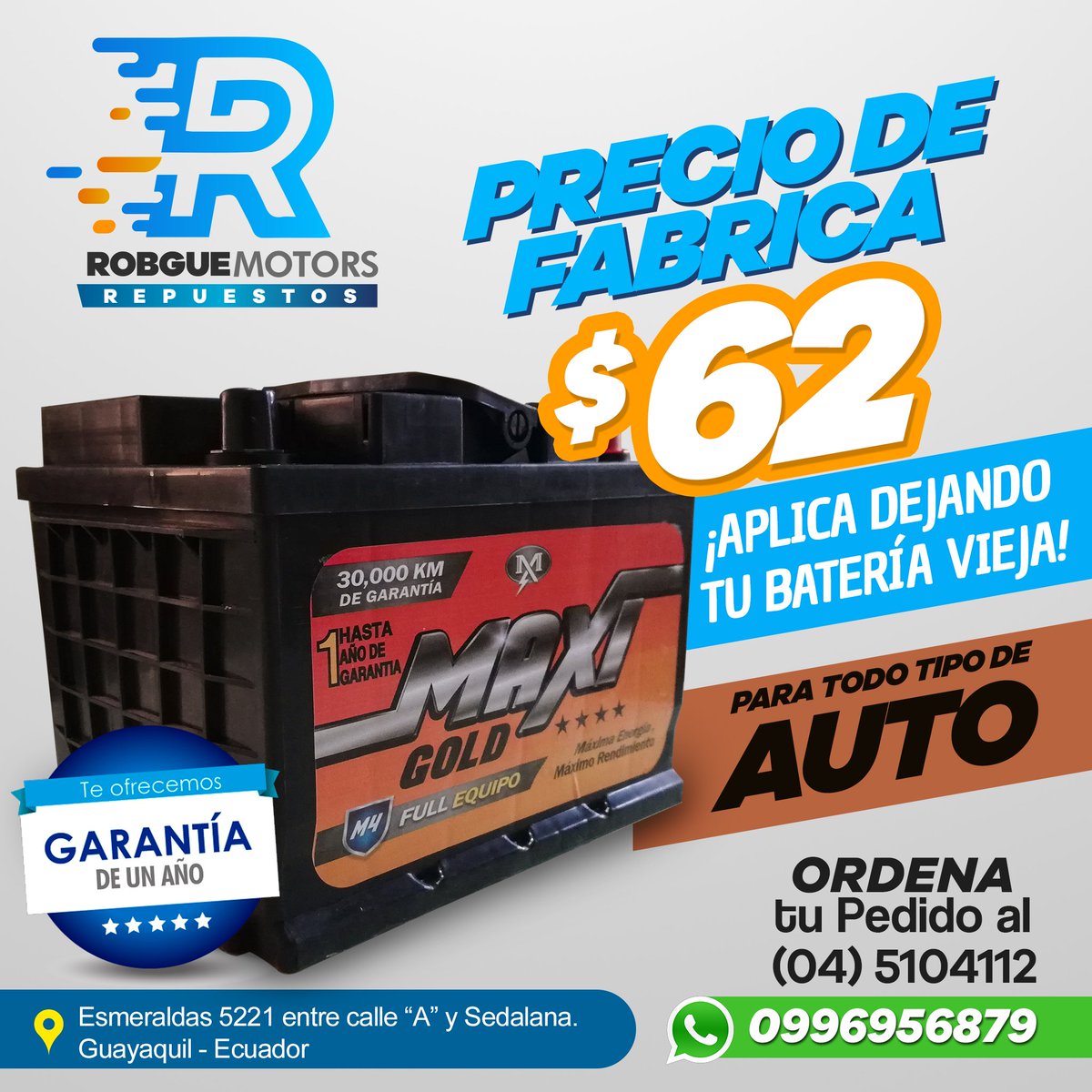 توییتر \ Robgue Motors در توییتر: «Aprovecha este promoción locura, Baterías para tu carro a precio de fabrica. ¡Llámanos! Tlf 5104112 ó #WhatsApp 0996956879 #FelizMartes #Ecuador #Guayaquil #Respuestos