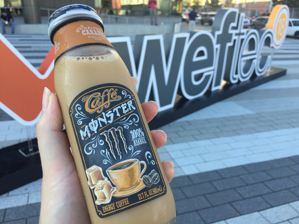 NatSchiera's tweet photo. Got my free coffee from @MonsterEnergy (Monster does coffee now?!) Let day 2 of #WEFTEC18 begin!! https://t.co/npj7IFuLEz