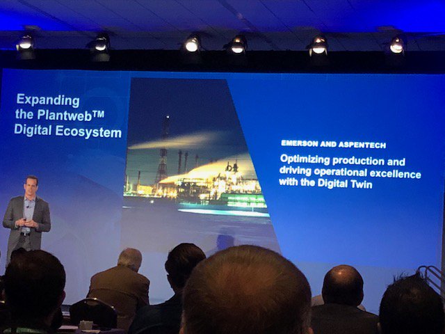 AspenTech's tweet photo. #EmrEx press briefing: Mart Berutti, VP Process Simulation, #Emerson, discusses the link between #AspenHYSYS and Mimic Simulation software. #APMPartner https://t.co/1UcqnrWHa8