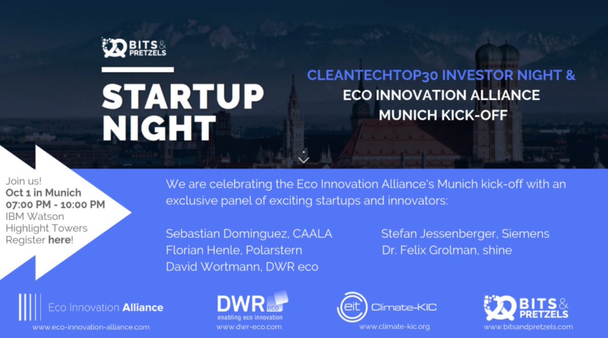 Thank you for a great exchange with #cleantech #startups at <a href="/bitsandpretzels/">Bits & Pretzels</a> in #Munich: Sebastian Dominguez from <a href="/caala_s/">CAALA</a>, Florian Henle from <a href="/polarstern_nrgi/">Polarstern</a>, Stefan Jessenberger from <a href="/Siemens/">Siemens</a> and <a href="/felixgrolman/">Felix Grolman</a> from <a href="/shinepowered/">shine</a>! 
#KickOff for the <a href="/Eco_Inno_ALL/">Eco Innovation Alliance</a>