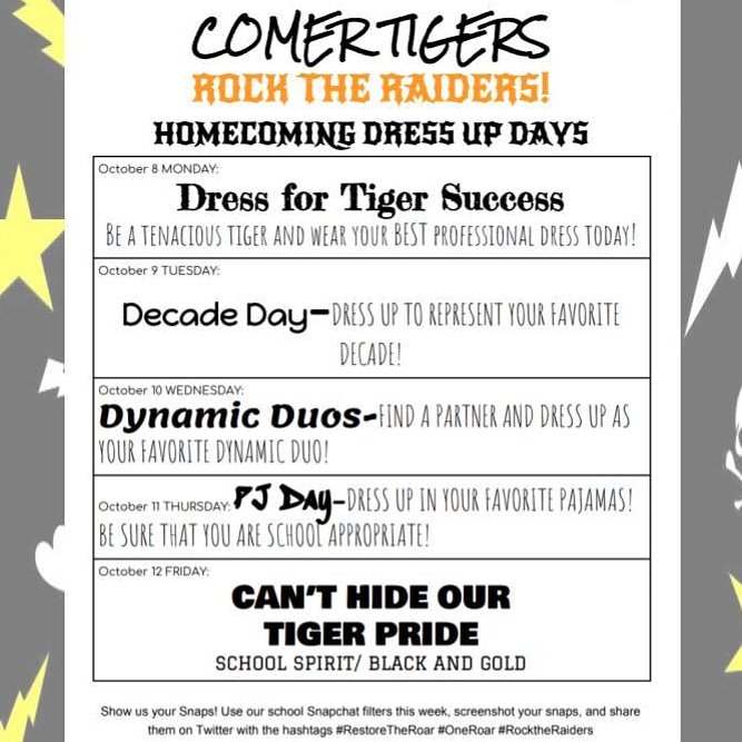TheComerCage's tweet photo. Dress up days for next week! https://t.co/fmEsmdMVXq