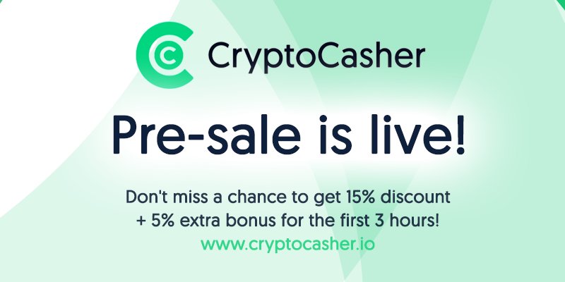 Pre-sale is live! Don't miss a chance to get 15% discount 
+ 5% extra bonus for the first 3 hours!
Get your tokens: cryptocasher.io