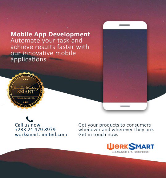 WorkSmartGh's tweet image. We develop and design mobile apps to help you execute task easy and faster, Call 0244798979 hashtag#mobilization hashtag#developmentdesign #technology