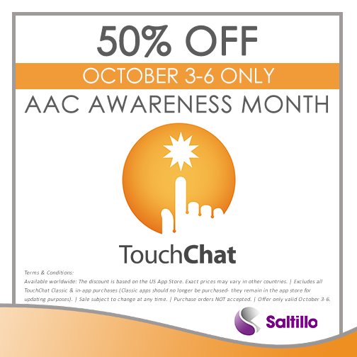 SaltilloBrand's tweet image. Don&apos;t forget, the #TouchChat sale starts tomorrow! #aac #aacapps #slpeeps #AACAware2018 #AACaware18 #augcomm #assistivetech #SLP #communication