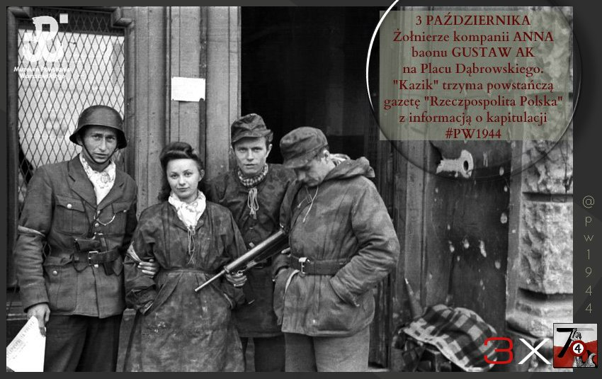 Dzień 1. po #PW1944 1/2 'Widzę łunę i milion podniesionych dłoni' 📍 Miasto budzi się w przejmującej ciszy. 📖 MIRON BIAŁOSZEWSKI: Ciągnęło nas iść, patrzeć, sprawdzać. Tłumy, słońce i cisza. Kołomąt wrażeń. Gruzy. Zwaliska. I Swen nagle zaczął płakać. Na cały głos. Też ryczę.