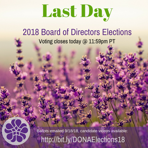 DONAIntl's tweet photo. Don't forget to vote! Voting for our Board of Directors is ends today. Eligible members have been mailed ballots, but you can see the candidate videos here: https://t.co/ijysUS74RK #DONAProud https://t.co/MZB4jnAppf