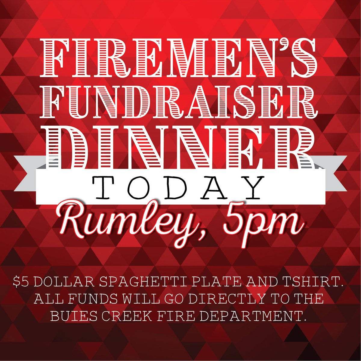 CUCAB's tweet image. TODAY’S THE DAY! Don’t miss your chance to get some delicious spaghetti and (for the first 200 people) a tshirt! All proceeds go to the Buies Creek Fire Department. Here’s your opportunity to give back and thank those who serve everyday. See you at Rumley center at 5pm! 🚒🍝