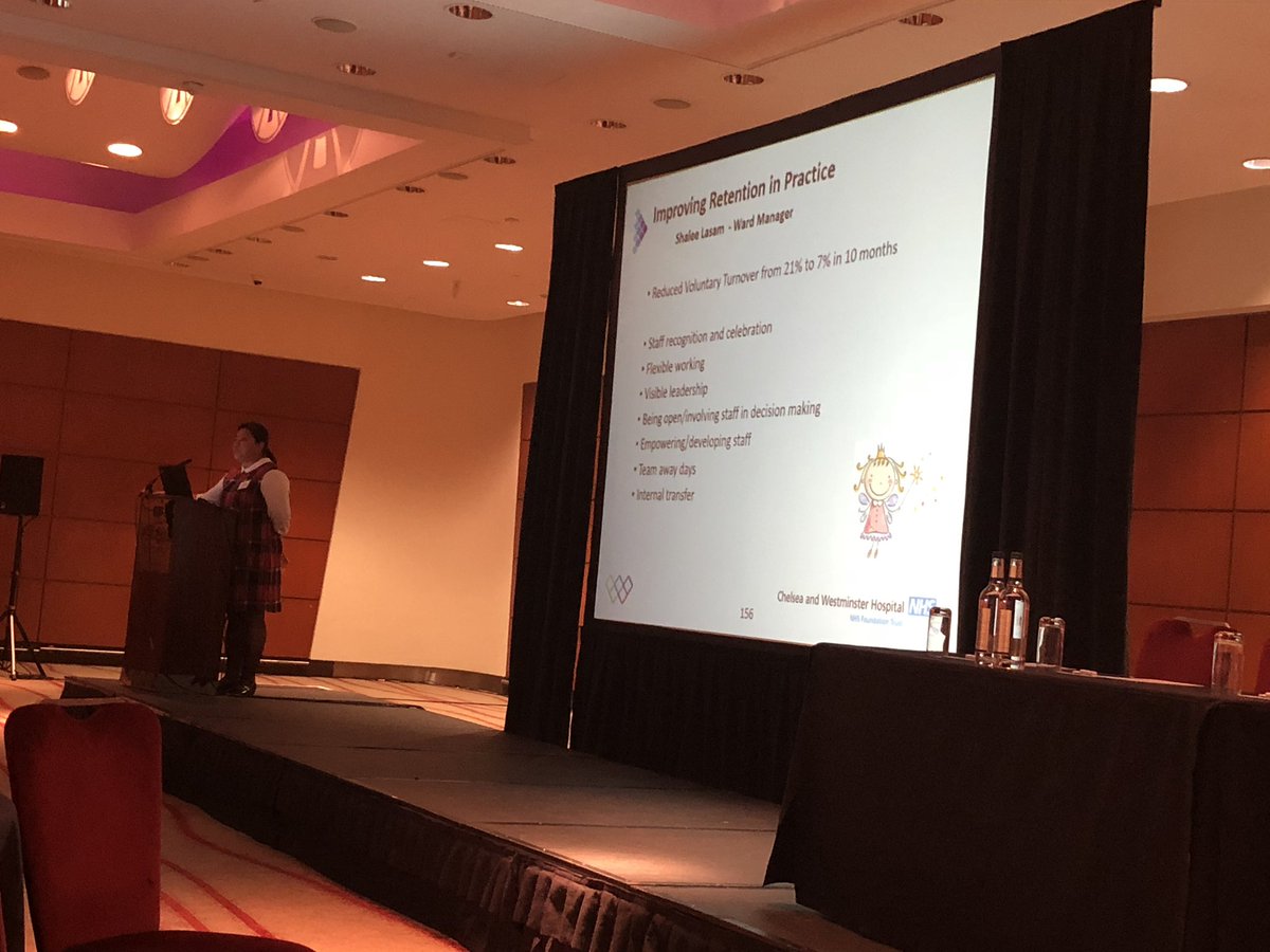 Great example <a href="/alisonleary1/">Prof Alison Leary 💙#ProtectNurse</a> from <a href="/ChelwestFT/">Chelsea and Westminster Hospital</a> Shalee reduced turnover from 21 to 7% in 10 months focussing of recognition, engagement , flexibility, visibility , transparency , support and career development