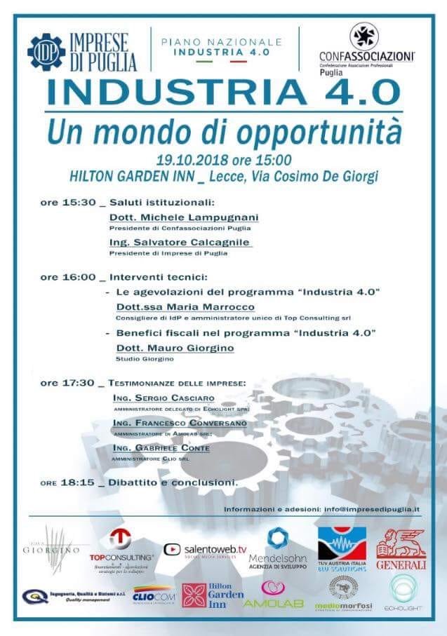 ClioCom tra i partner del convegno organizzato da Confassociazioni #Puglia dal titolo "Industria 4.0 - Un mondo di opportunità"
#industria40