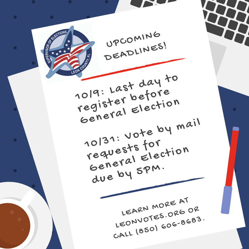 LeonVotes's tweet photo. Register to vote or request a Vote By Mail Ballot at https://t.co/n7pNEdrdUl. #RegisterToVote #FloridaMidterms #VoteByMail https://t.co/p7U4EgLyvo