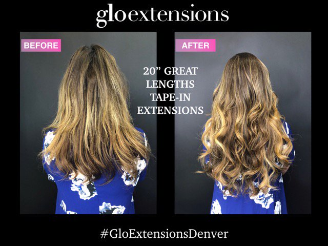 We ❤️ #GreatLengthsUSA Tape-in Extensions! The smaller, sturdier bonds make them almost INVISIBLE in your natural hair!!! Interested in hair extensions? Give us a call at (303) 968-4222 for your FREE consultation! #GloExtensionsDenver #TapeInExtensions #ExtensionExperts