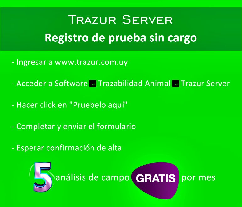 trazur's tweet photo. Atención operadores, productores, veterinarios y consignatarios. Los invitamos a registrarse sin costo y convertirse en usuario del modo prueba de TRAZUR SERVER que le permite realizar hasta 5 análisis de campo gratuitos por mes.
#TRAZUR Somos la trazabilidad https://t.co/Gwny9DQefT