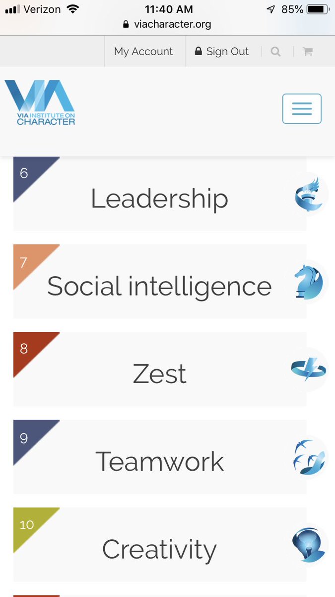 sheffner38's tweet photo. Retook the #viacharacter survey yesterday, it’s so cool to see how my strengths have changed over the past year! We learn so much from ourselves, and it’s important to recognize our mindsets are constantly expanding and changing!!
#P2 #OtherPeopeMatter @PosProject https://t.co/ldSfV2PcEj