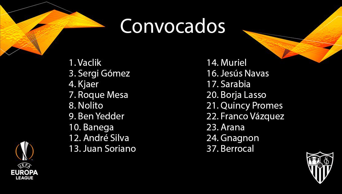 1890SVQ's tweet photo. 🔢 #CONVOCATORIA del #SevillaFC para el partido ante el @FCKrasnodar

➡️NOVEDADES:

🔁Sale Carriço y entra Borja Lasso respecto a la lista del #eibarsevillafc 

⚽️#UEL #KrasnodarSevillaFC https://t.co/KNCHnbfS5x
