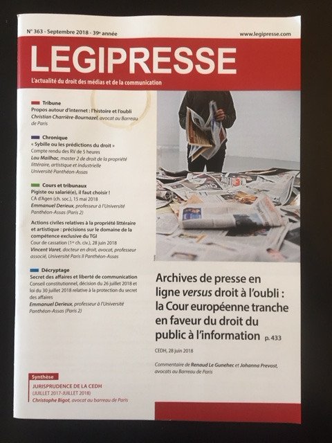 A lire dans le dernier numéro de <a href="/Legipresse/">Legipresse</a> , le commentaire par votre serviteur de l'arrêt de la cour de cassation du 28 juin 2018 relatif au domaine de la compétence exclusive du TGI en propriété intellectuelle