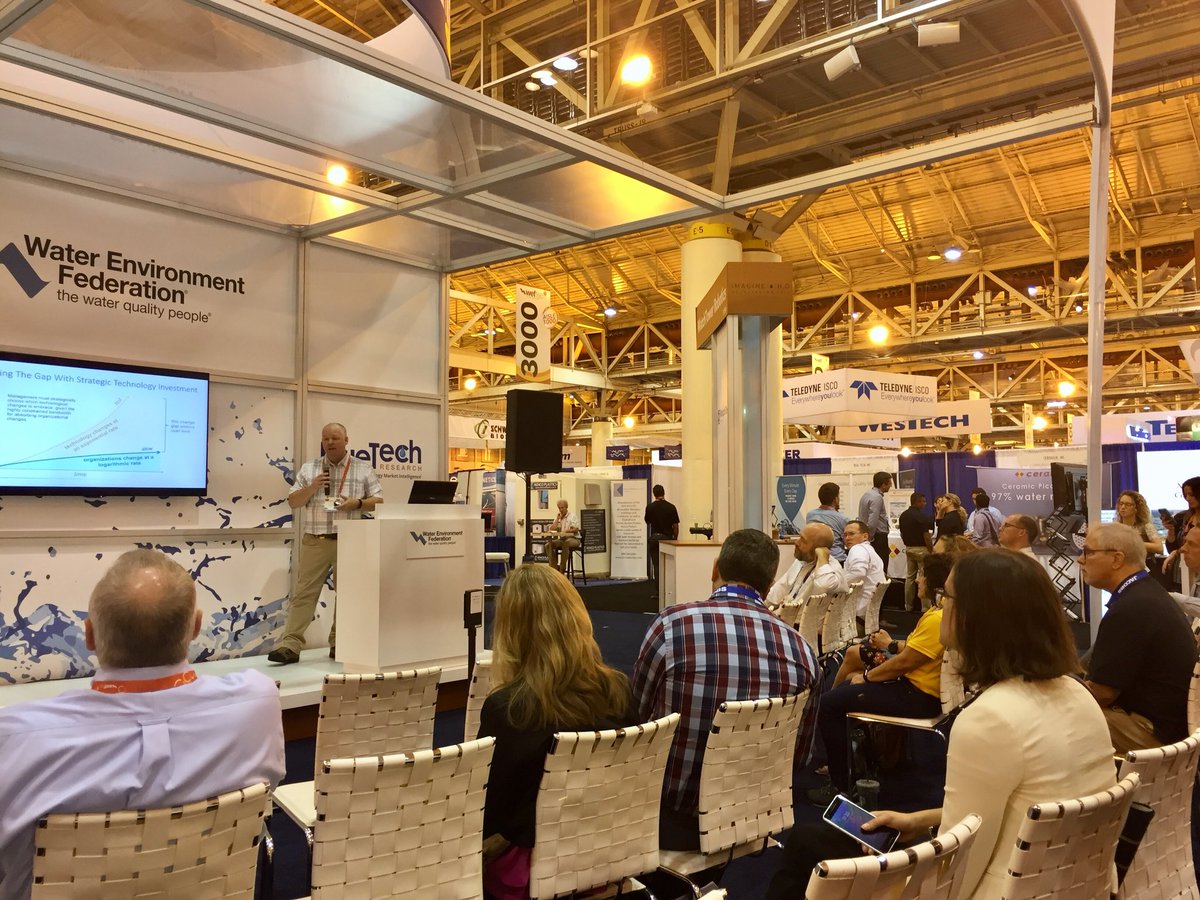 NatSchiera's tweet photo. Scott is killing it on the Innovation Pavilion stage, presenting on mixed reality. #WEFTEC2018 @CDMSmith @WEFTEC Check out a demo at 3129P! https://t.co/C98MemlzVL