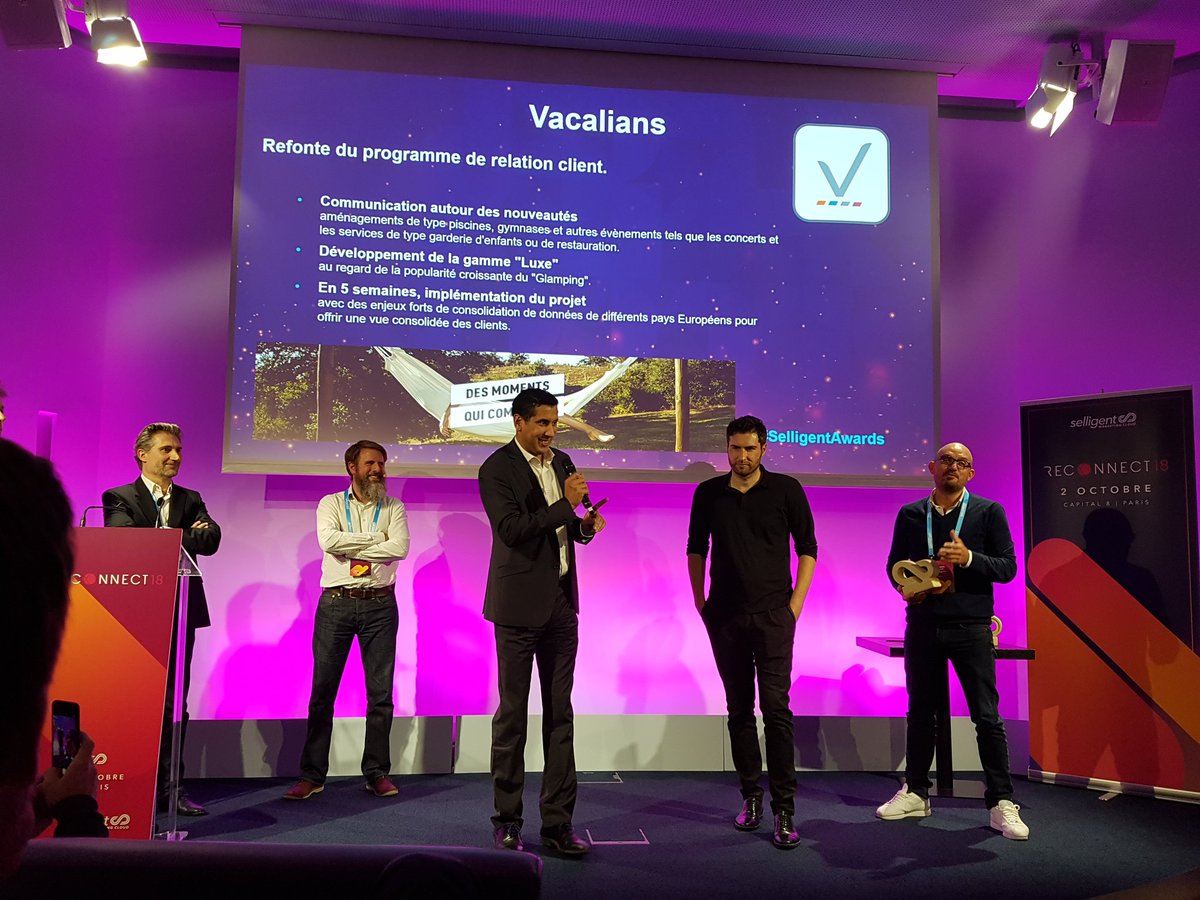 Félicitations <a href="/Mercialys/">Mercialys</a> et #Vacalians gagnants du #SelligentAwards #MarketingInnovation #Paris #Reconnect18