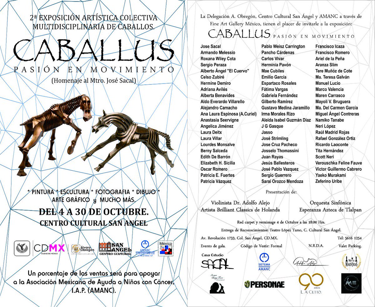 Queremos invitarte a la exposición colectiva multidisciplinaria CABALLUS/ PASIÓN EN MOVIMIENTO. 🐎

Un porcentaje de las ventas será destinado a la ayuda integral que brinda AMANC a los niños y adolescentes con cáncer.  ❤️
¡Acompáñanos!
Tu Donativo hace la diferencia.🎗️