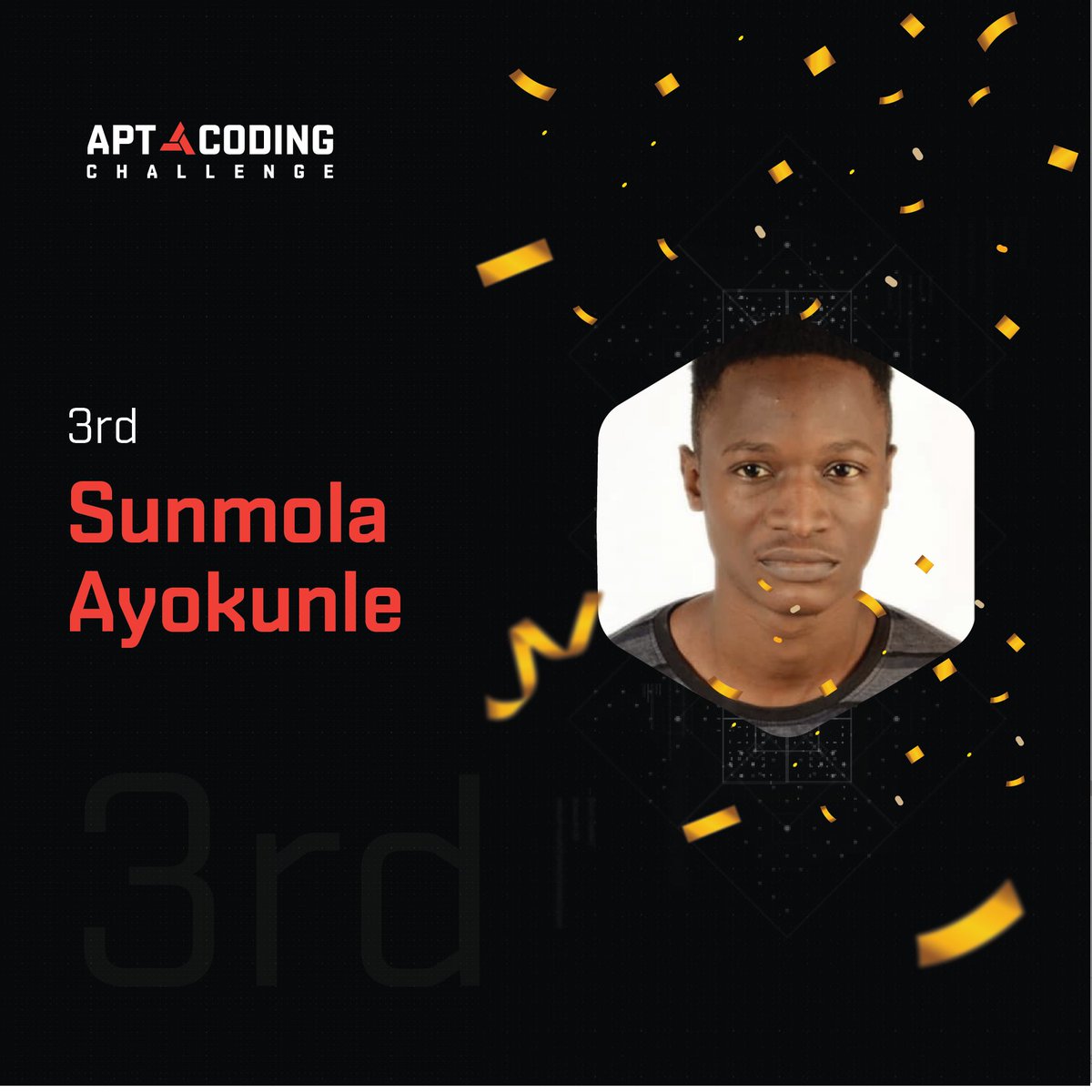 moniepoint's tweet photo. In 3rd place is Sunmola Ayokunle
Congratulations on solving all 5 questions at a cummulative time of 35hrs 5mins 55 secs!
#AptCodingChallenge #AptCoder #CodeNinja #CodingChallenge #WeareTeamApt #TeamApt https://t.co/e2xEDk4wGB