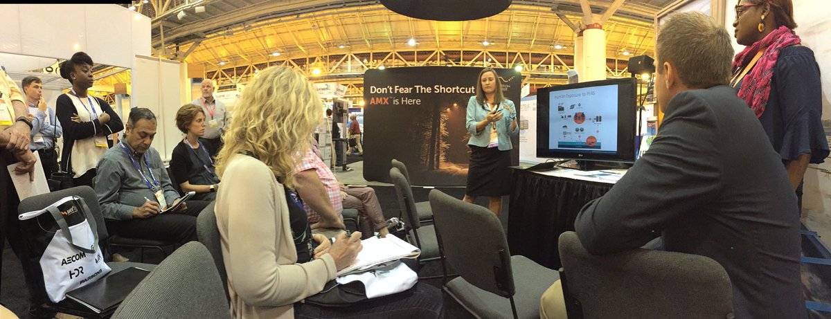 NatSchiera's tweet photo. @WaterResearch chatting about PFAS at #weftec18. Definitely drawing a crowd! Proud to get a @CDMSmith shoutout on the research aspect! 🙌🏼 https://t.co/Vzs8sVQpyF