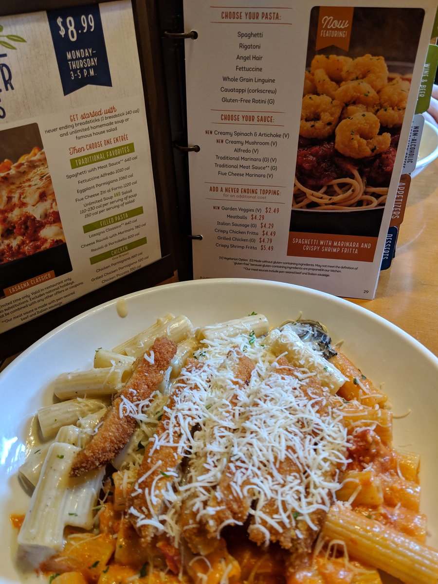 PastaPrincess14's tweet photo. Happy Tuesday! What better way is there to spend a Tuesday afternoon than lunch at @olivegarden? I enjoyed my #NeverEndingPasta Bowl today! https://t.co/yxzzBhoUFp