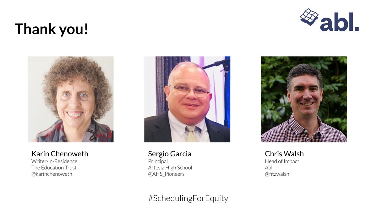 ablschools's tweet image. Thank you for the inspiring conversation @karinchenoweth @AHS_Pioneers @fitzwalsh. #EdWebinar #SchedulingForEquity
