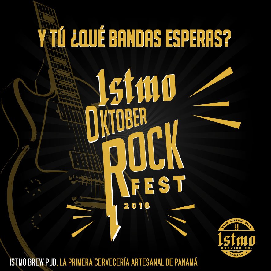 istmobrewpub's tweet photo. ¿Estás listo para el #OktoberROCKfest? 🍺🎸 🤘
#Beer #Cerveza #RockFest #Fest #Bands #RockBand #Music #Rock #Festival #BandasDeRock #Música #FestivalDeRock #Panamá #MusicInPanama #IstmoOktoberRockFest2018 https://t.co/Wj1BpF1ufT