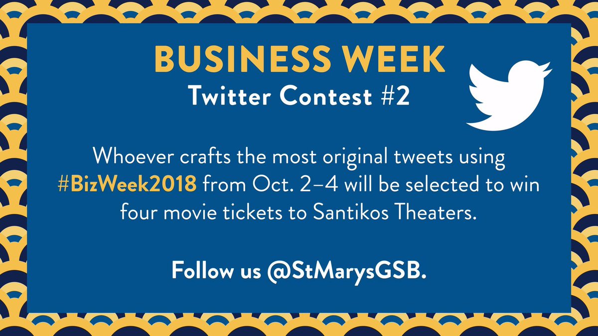 doctort2's tweet photo. @StMarysGSB @StMarysU #BizWeek2018 #TwitterContest. The #challenge is on, who will be our winners? https://t.co/yuTC8skMIn