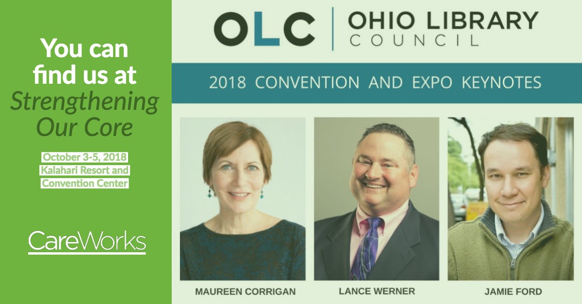 CareWorksofOhio's tweet image. Excited to hear these awesome keynotes at #OLC18 @MaureenCorrigan @LwernerWerner @JamieFord #CareWorks #OhioWorks @OhioLibraryCncl