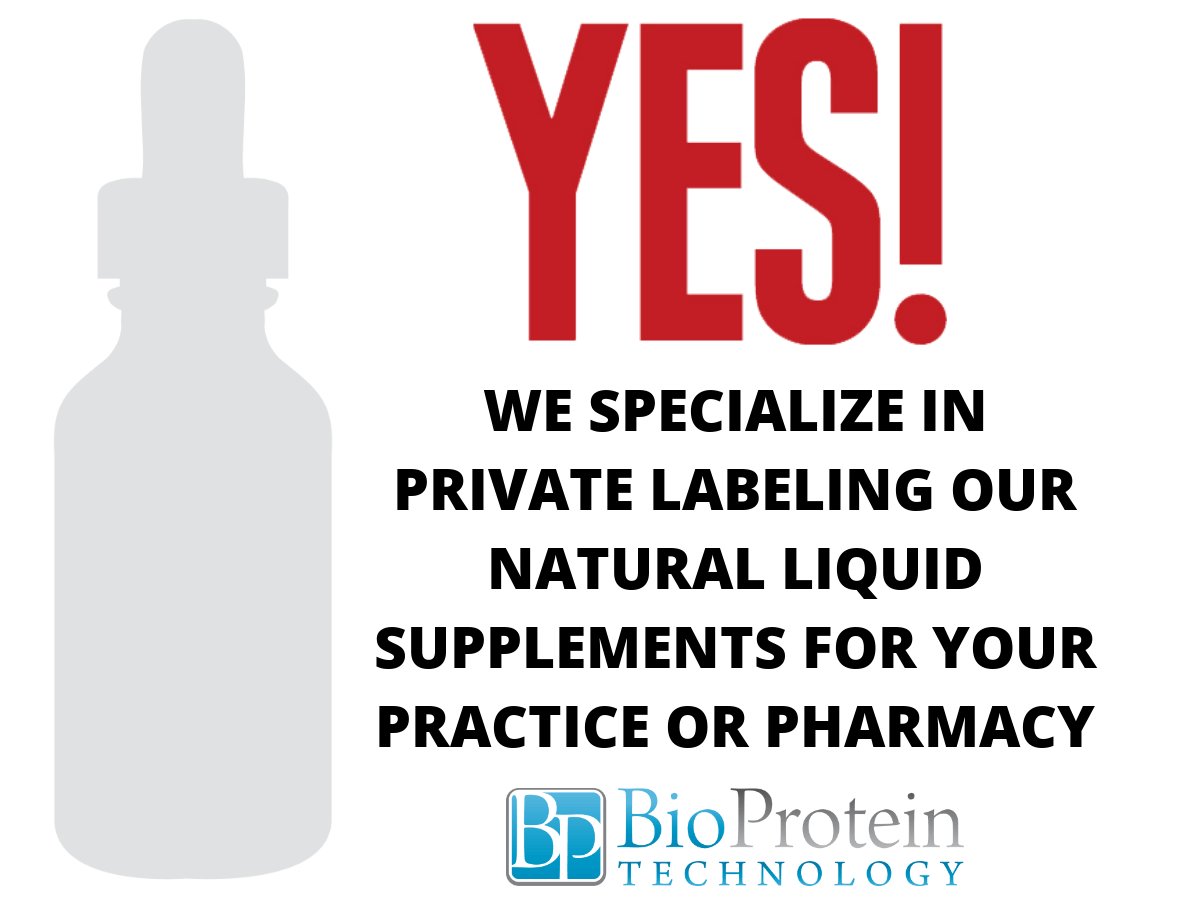 Did you know BioProtein Technology specializes in private labeling our natural liquid supplements for medical practices and pharmacies? Low minimums and lightning-fast production! Contact us for info.