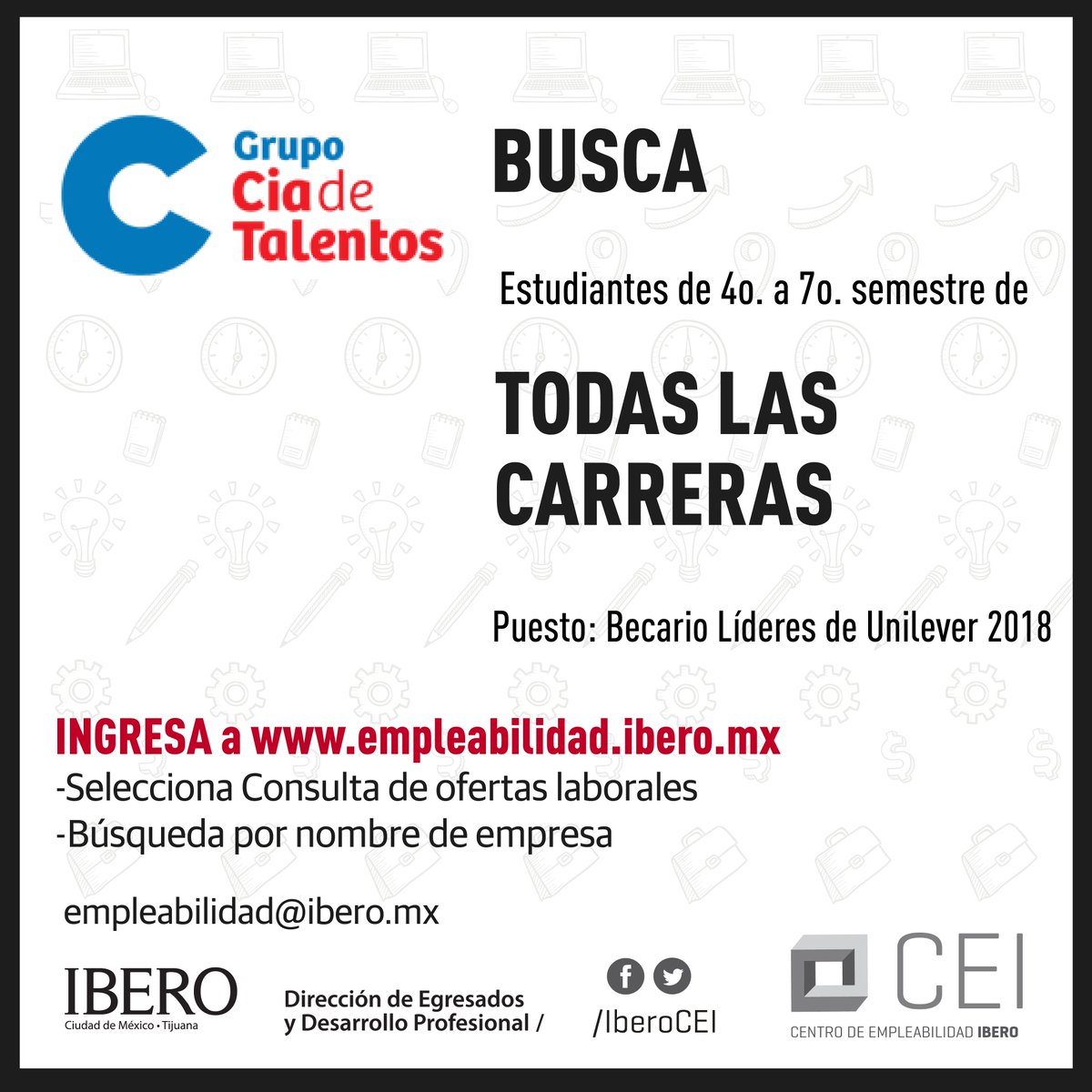IberoCEI's tweet photo. #empleo #trabajo para estudiantes #Ibero #Entérate en https://t.co/ZCr8WmStDE https://t.co/Qfauje7tes