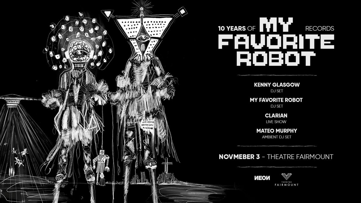 I Love Neon (@iloveneon) on Twitter photo Just announced! My Favorite Robot Records Showcase featuring <a href="/kenny_glasgow/">Kenny Glasgow</a> <a href="/MyFavRobot/">MY FAVORITE ROBOT</a> <a href="/clarianmusic/">Clarian</a> & <a href="/mateomurphy/">mateo murphy</a> will be <a href="/lefairmount/">Théâtre Fairmount</a> on November 3rd!
Tickets on sale now via Fanlink.to/MFR Just announced! My Favorite Robot Records Showcase featuring <a href="/kenny_glasgow/">Kenny Glasgow</a> <a href="/MyFavRobot/">MY FAVORITE ROBOT</a> <a href="/clarianmusic/">Clarian</a> & <a href="/mateomurphy/">mateo murphy</a> will be <a href="/lefairmount/">Théâtre Fairmount</a> on November 3rd!
Tickets on sale now via Fanlink.to/MFR