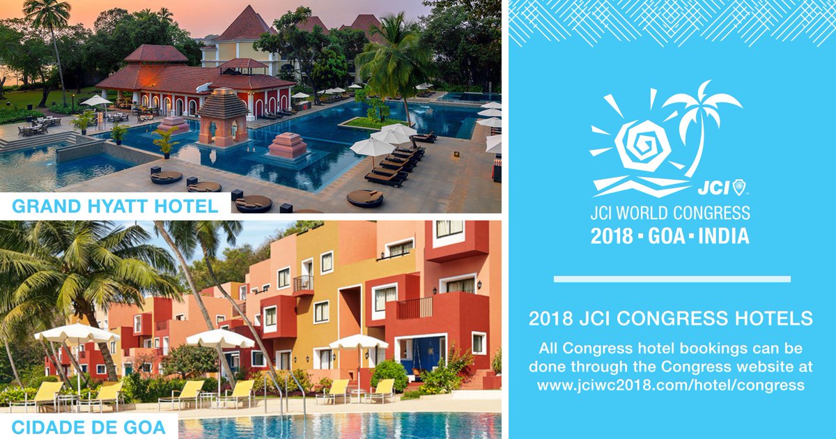 jcileaders's tweet photo. Make sure you book your @Goa2018WC hotel through the Congress website. These hotels might show as 'sold out' on booking apps because they have been blocked for YOU😉! Visit this link to confirm your hotel bookings: https://t.co/ebezRTJ3IY #JCIWC2018 https://t.co/C8Kkap5mfF