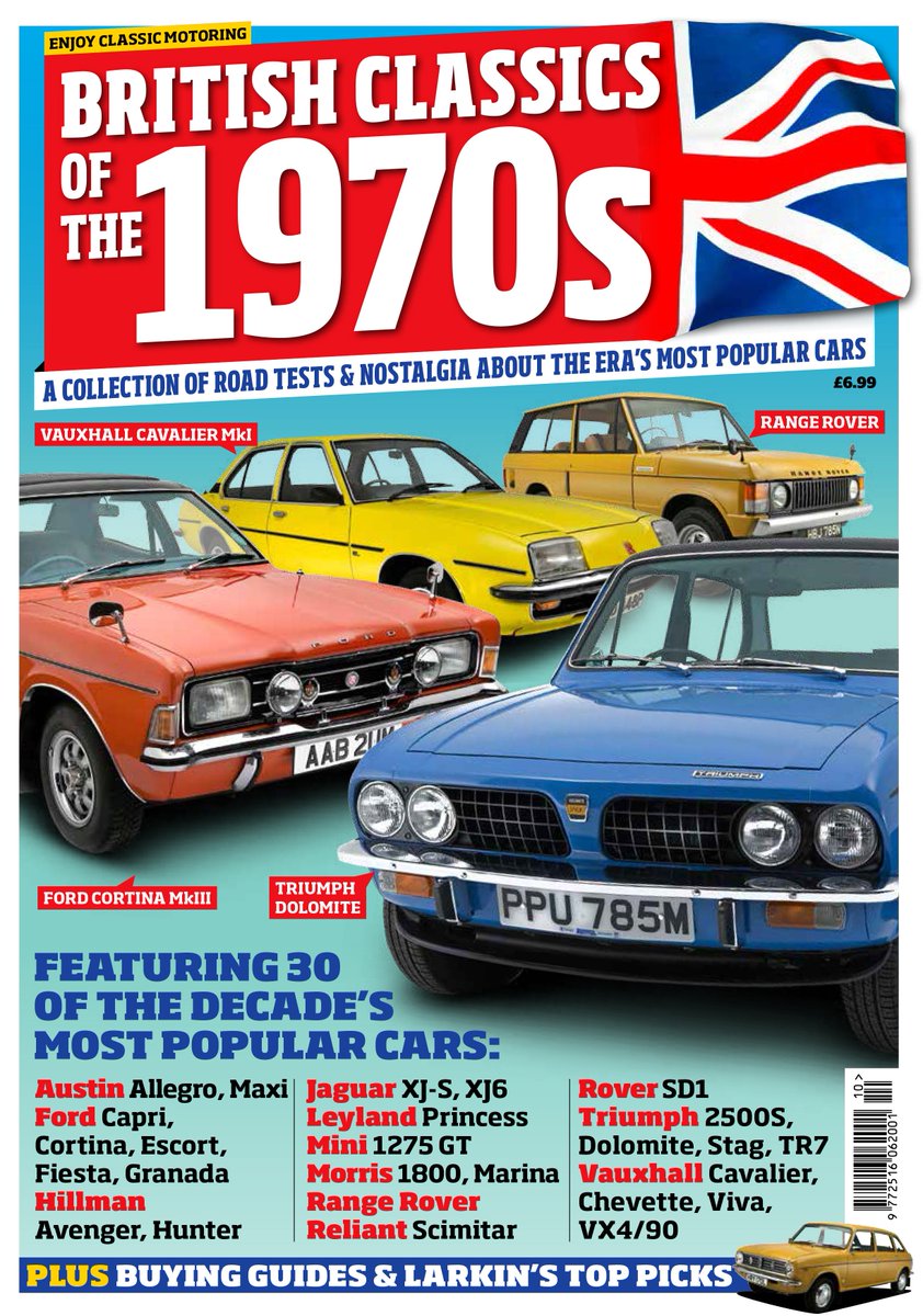 ClassicCarWkly's tweet photo. In the shops first thing tomorrow! British Classics of the 1970s is packed with classics from #BritishLeyland, #Ford, #Vauxhall, #Hillman and more! #1970s #classiccars #nostalgic #motoring https://t.co/IWubjAkWKt