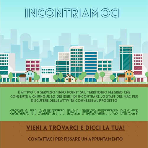 INCONTRIAMOCI
Vuoi conoscere tutti i dettagli del progetto MAC? prendi un apppuntamento con i nostri consulenti e vieni a trovarci nelle nostre sedi. Puoi scrivere a comunicazione@macpozzuoli.eu #UIA #Pozzuoli #MonteruscielloAgroCity #EuropeForCulture