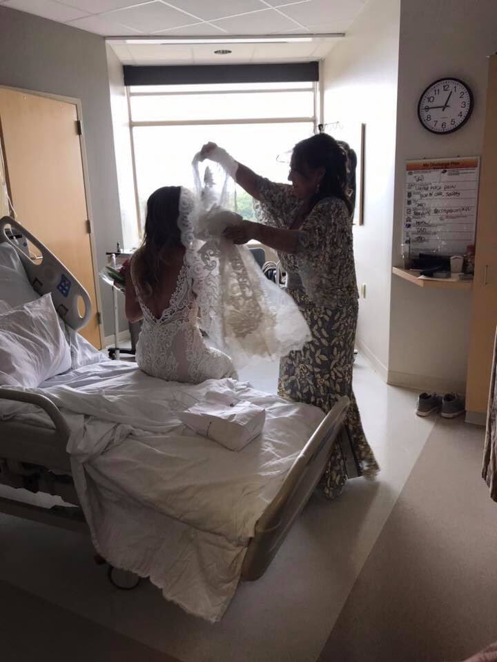 advocatehealth's tweet photo. To help Ed Stade be able to “walk” his daughter down the aisle for her wedding day, Advocate Sherman Hospital nurses Amanda Widger and Meagan Schartz, housekeeping, food &amp; nutrition, and the gift shop quickly sprung into action. READ MORE: https://t.co/BwHqThR3Ys https://t.co/oQWIHCbhKx