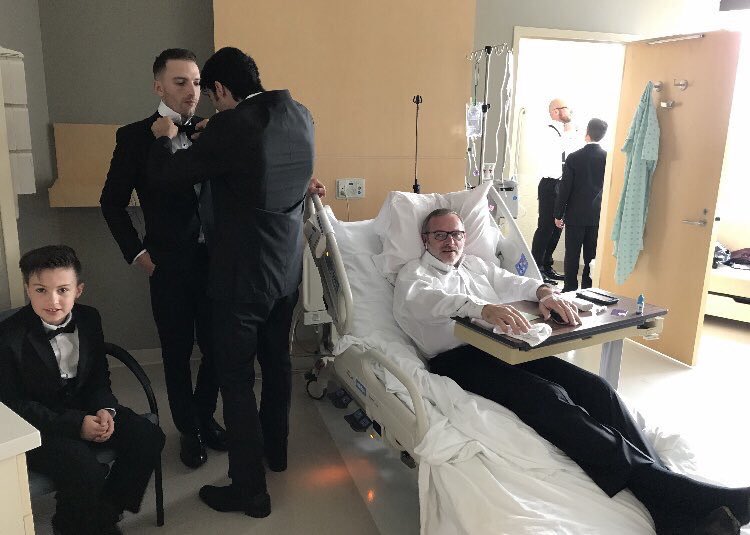 advocatehealth's tweet photo. To help Ed Stade be able to “walk” his daughter down the aisle for her wedding day, Advocate Sherman Hospital nurses Amanda Widger and Meagan Schartz, housekeeping, food &amp; nutrition, and the gift shop quickly sprung into action. READ MORE: https://t.co/BwHqThR3Ys https://t.co/oQWIHCbhKx