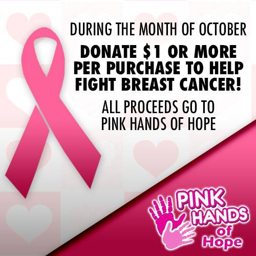 KUCampusStore's tweet photo. Please join us in fighting breast cancer. During the month of October, purchase a pink ribbon for $1 (or any amount you’d like to donate) with any purchase in the Campus Store. All proceeds will go directly to Pink Hands of Hope. Check out their website https://t.co/Wf0YkBnkJa https://t.co/bUoG8uIHnV