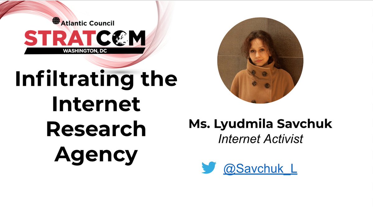 ACEurasia's tweet photo. Today 1 PM EDT → Storyteller @Savchuk_L will speak to #StratComDC about her experiences infiltrating the Kremlin-backed Internet Research Agency.

Tune in now to #StratComDC: https://t.co/ruWBA1TbhD https://t.co/1nOw25QF6h