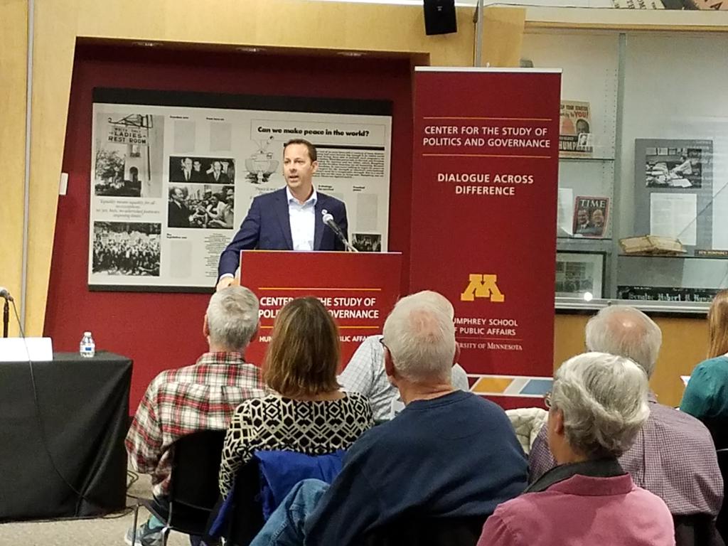 Will Phillip of <a href="/aarpmn/">AARP Minnesota</a> opens discussion of the influence of voters age 50+ at HHH School. <a href="/politicsandgov/">CSPG</a>