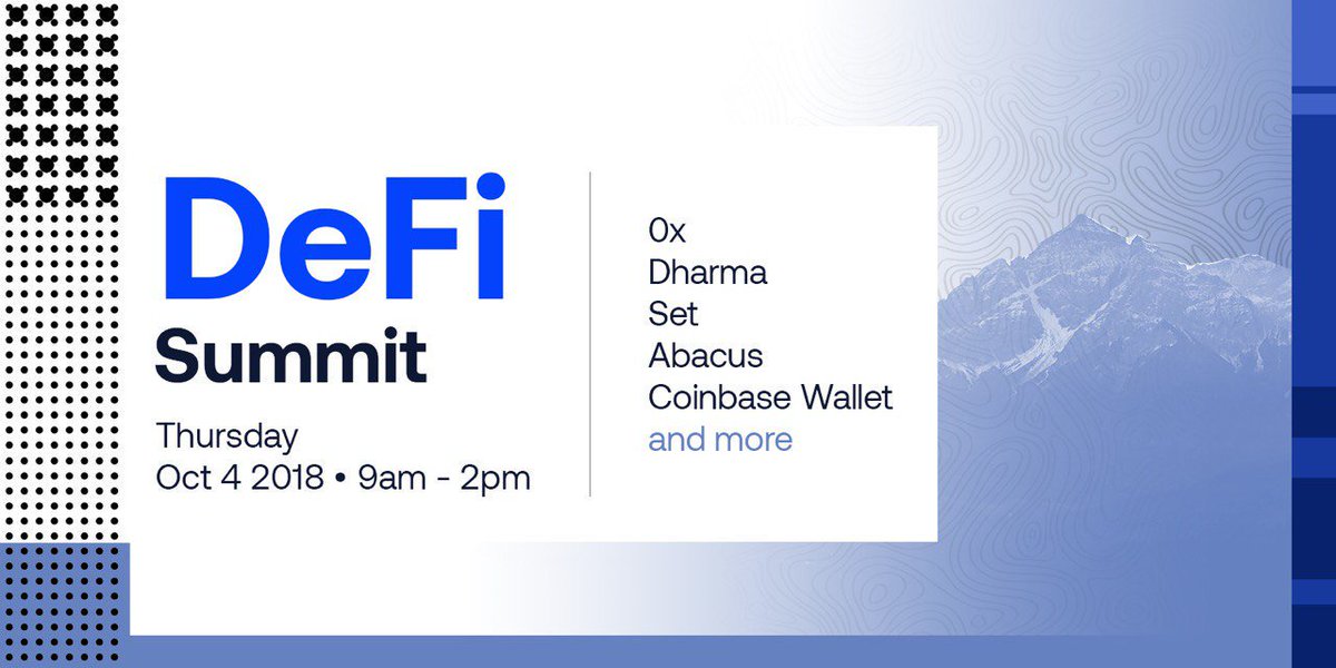 The first ever #DeFi Summit is only two days away! Join the DeFi community for engaging discussions and workshops.

Breakout sessions will be led by:
<a href="/0xProject/">0x (mainnet arc)</a>
@CoinbaseWallet
@AbacusProtocol
<a href="/DharmaProtocol/">Dharma Protocol</a> 
<a href="/SetProtocol/">Set Labs ⚖️</a> 
And more.

Apply today:
airtable.com/shrwW7puIL1a5s…