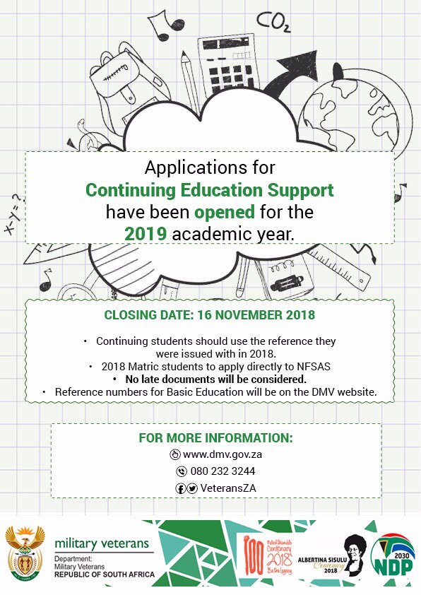 Campustv_Live's tweet photo. #new #NWCTVLive #CTVLive #TuesdayMotivation #application for Continuing Education Support have been opened for the 2019 academic year. 
Closing date is the 16th of November 2018.

#DMVBursary #MMVEducation https://t.co/ezRjaOHhIC