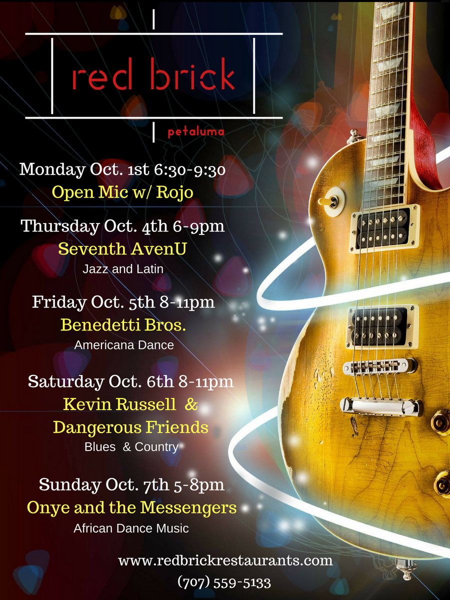 rbpetaluma's tweet photo. Music at Red Brick for this coming week.  Come check out our new PA system installed by Loud and Clear https://t.co/5zBrUp6R5R