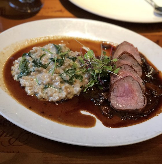 Filetto di Vitello a la Saltimbocca -- Prosciutto wrapped Veal Tenderloin with Wild Mushroom-Marsala Ragu and Kale Farro Risotta. Say hello to fall! | @ nycfoodfreaks