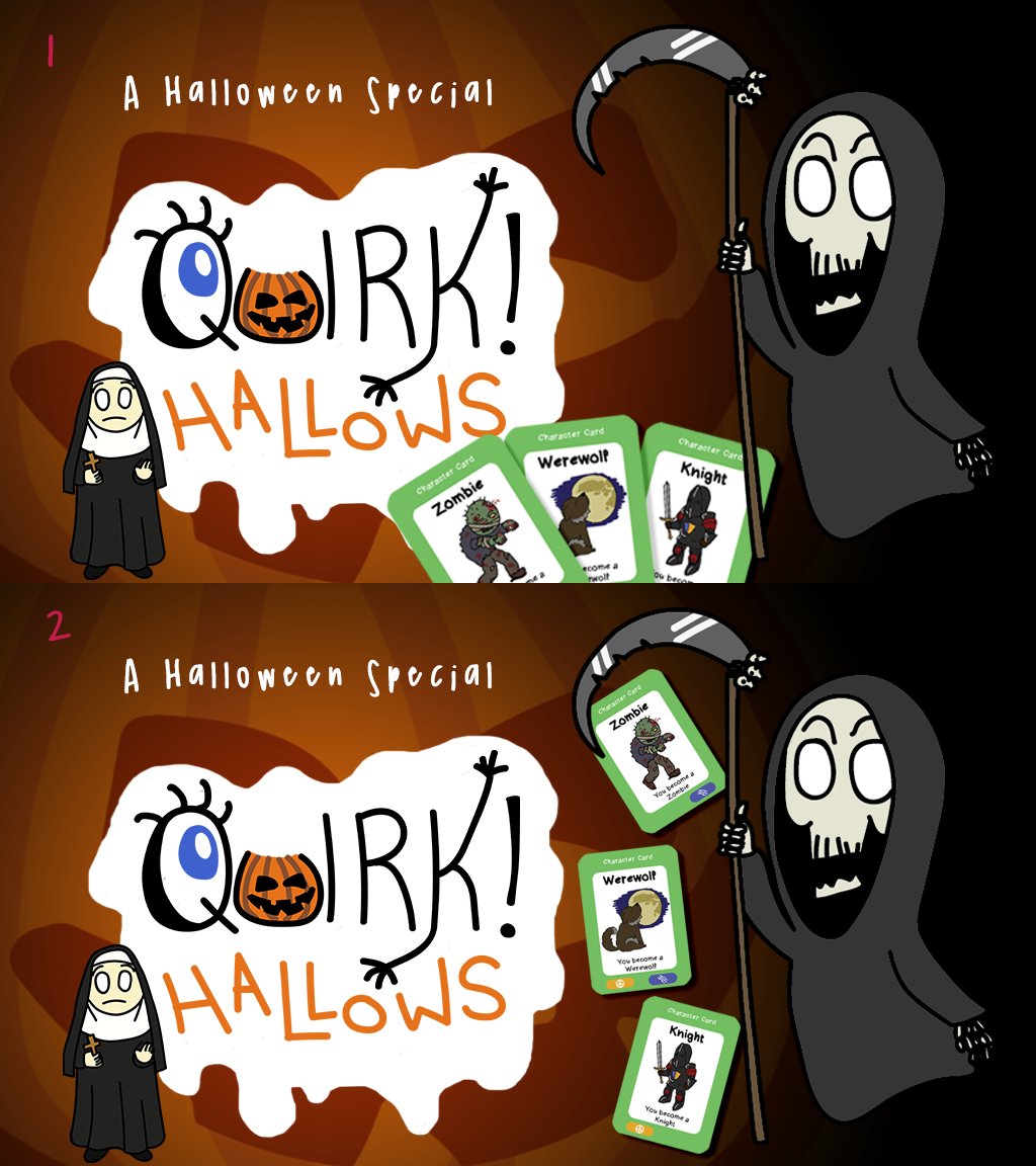 I'm putting my thumbnail image together for Quirk! Hallows Kickstarter... Which one do you prefer... 1 or 2? Or do I need to do something a little different with it? Thoughts? It's only going to be a small campaign. #Quirkthegame