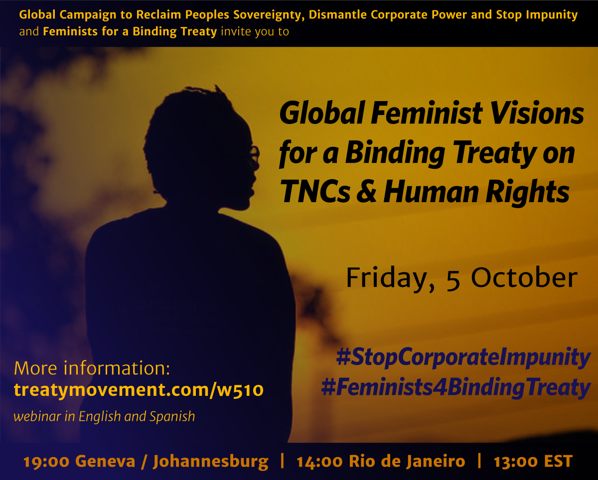 AWID's tweet photo. This Friday, join a conversation about what is still needed for the UN Binding Treaty on Transnational Corporations and Human Rights to become a powerful tool for economic and gender justice. 

Register → https://t.co/q0VEmIs4VN 

#Feminists4BindingTreaty
#StopCorporateImpunity https://t.co/MZh4A7m09y