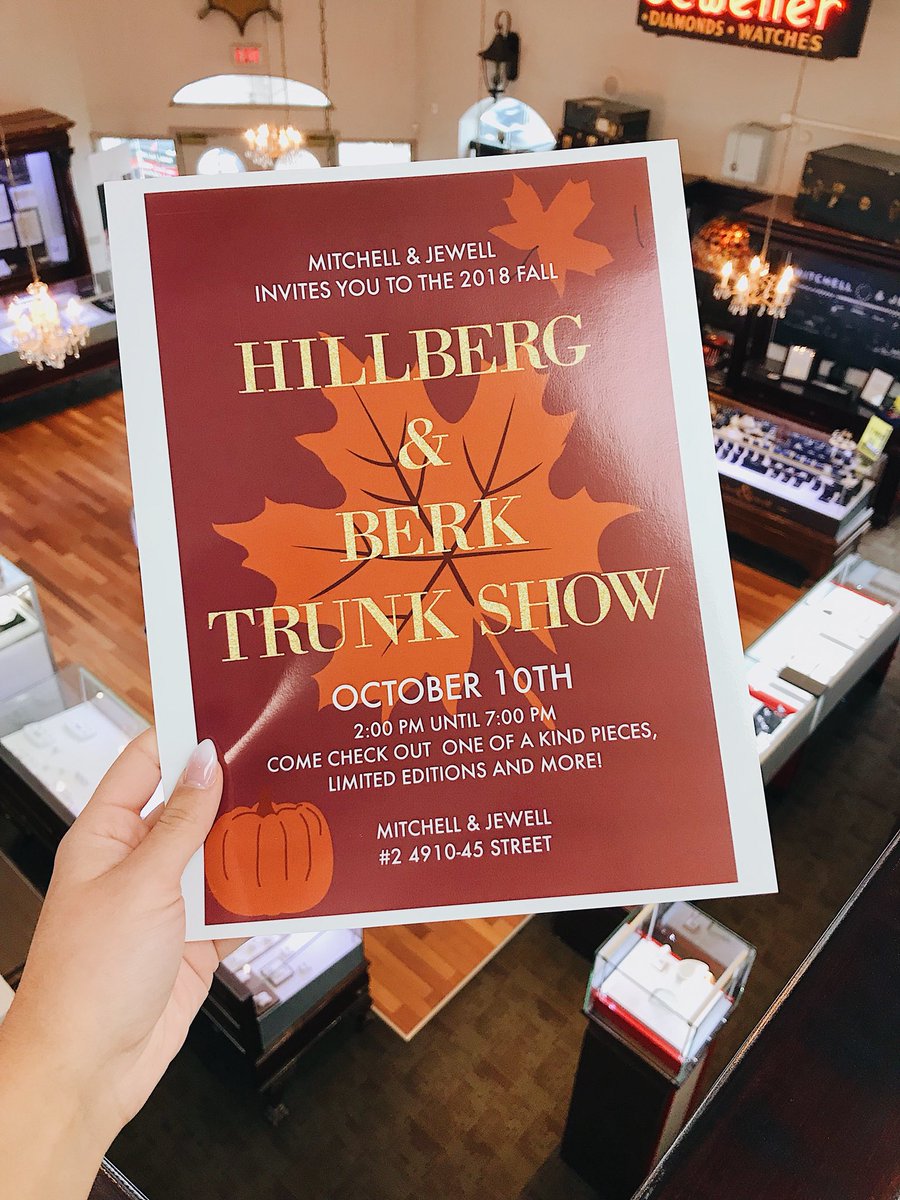 MitchellJewell's tweet photo. You read right, we are getting ready for our Hillberg &amp; Berk Fall Trunk Show! October 10th from 2 pm - 7pm we will have a @hillbergandberk representative in store along with an abundance of one of a kind pieces, limited edition jewellery and more from one of our favourite brands! https://t.co/V4IHUPG8Dy