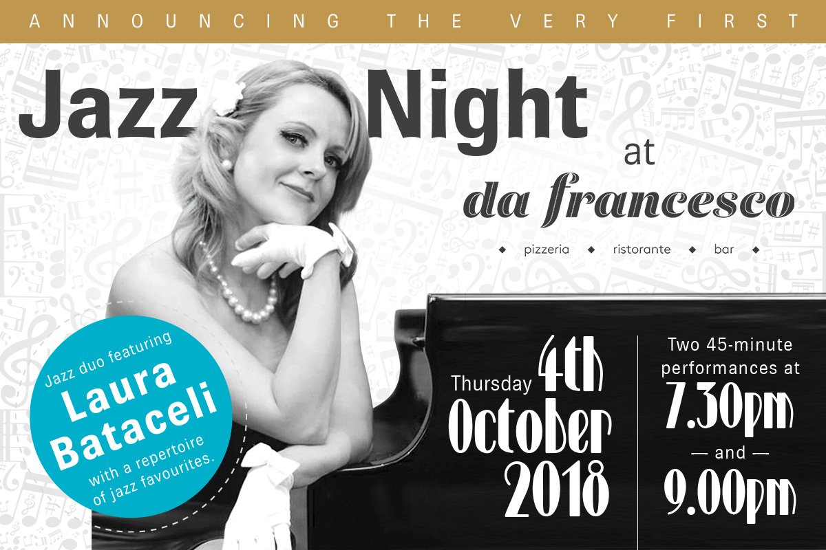 DaFrancescoWin's tweet photo. Looking forward to seeing all those who have already booked for Thursday evening - an evening of mellow jazz favourites featuring the stunning voice of Laura Bataceli. #WindsorJazz night at da francesco. https://t.co/0roIEvqq9F